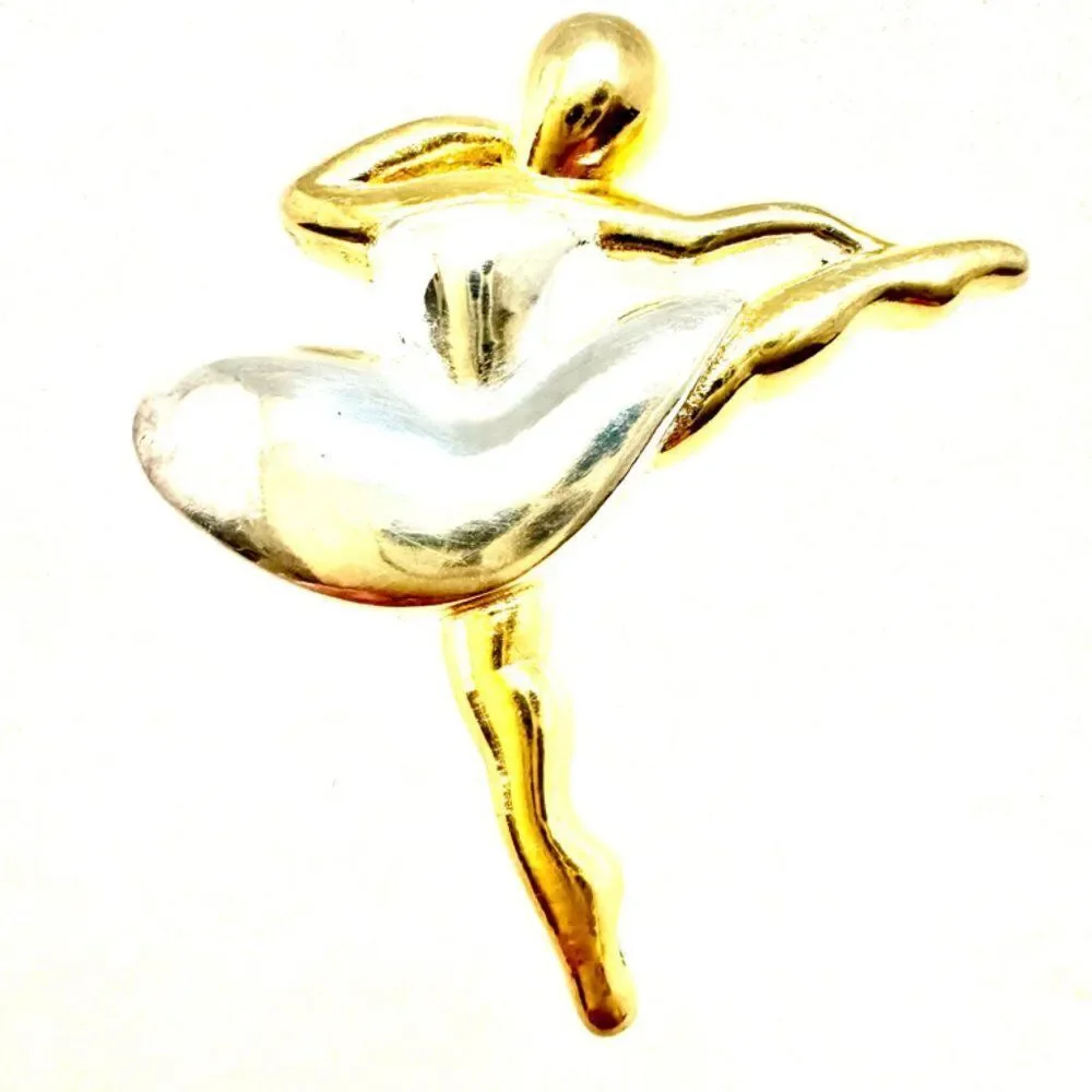 Vintage Silver Ballerina Brooch. 2-tone Sterling Silver 925 Stamped